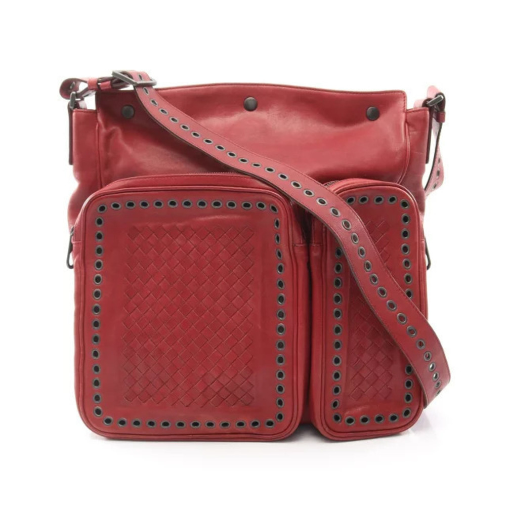 Bottega Veneta Intrecciato Shoulder Bag Leather Red